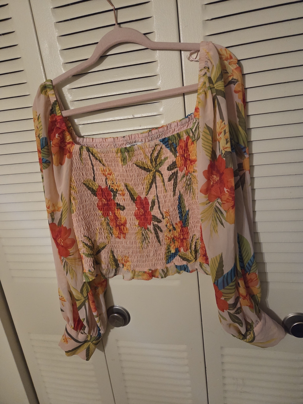 Bar III Pink Floral Smocked Off-Shoulder Blouse